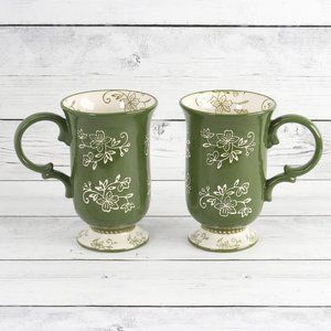 Floral Lace Green Tall Pedestal Mugs by Temp-Tations - Set of Two
